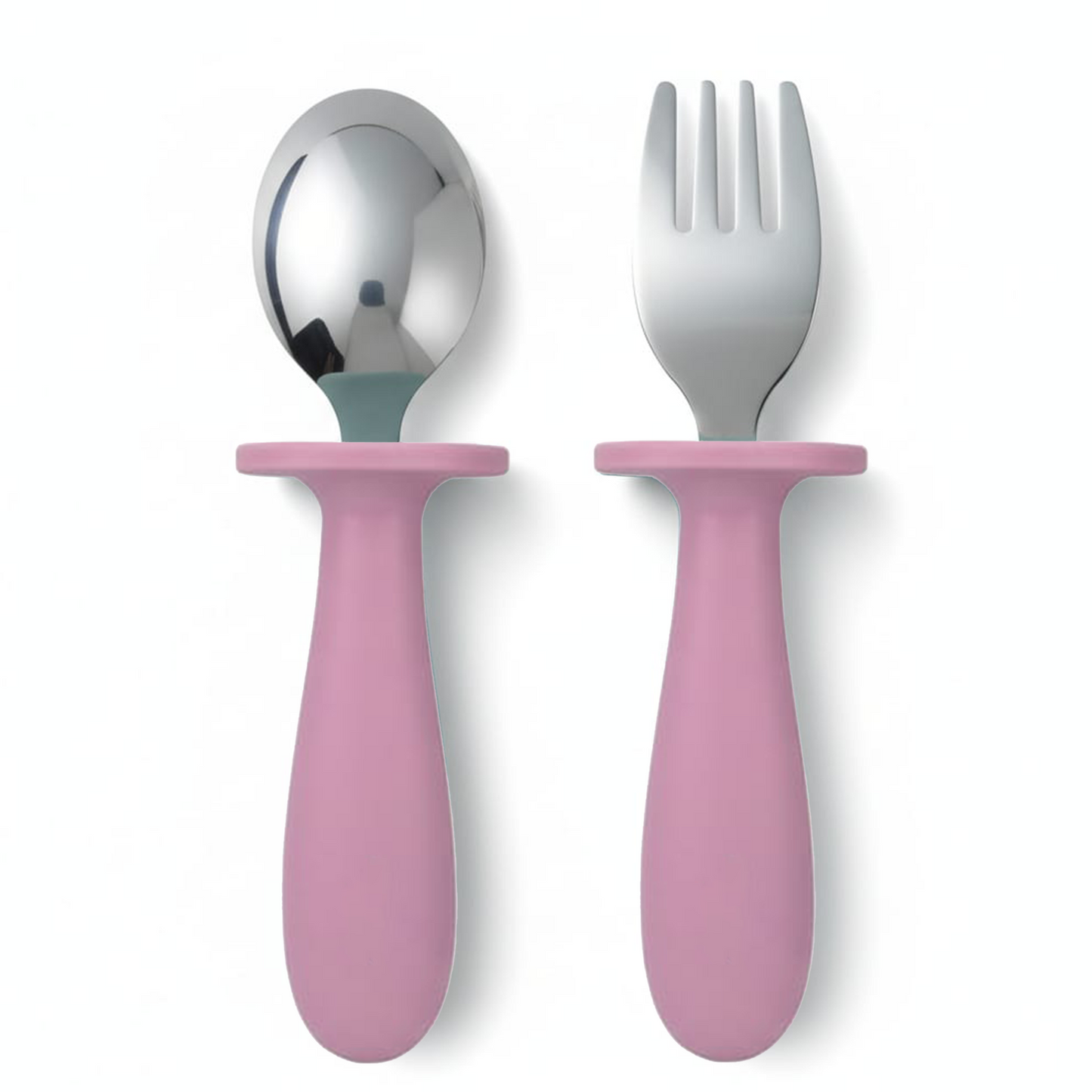 Toddler Stainless Steel Spoon & Fork Set- pink Dark
