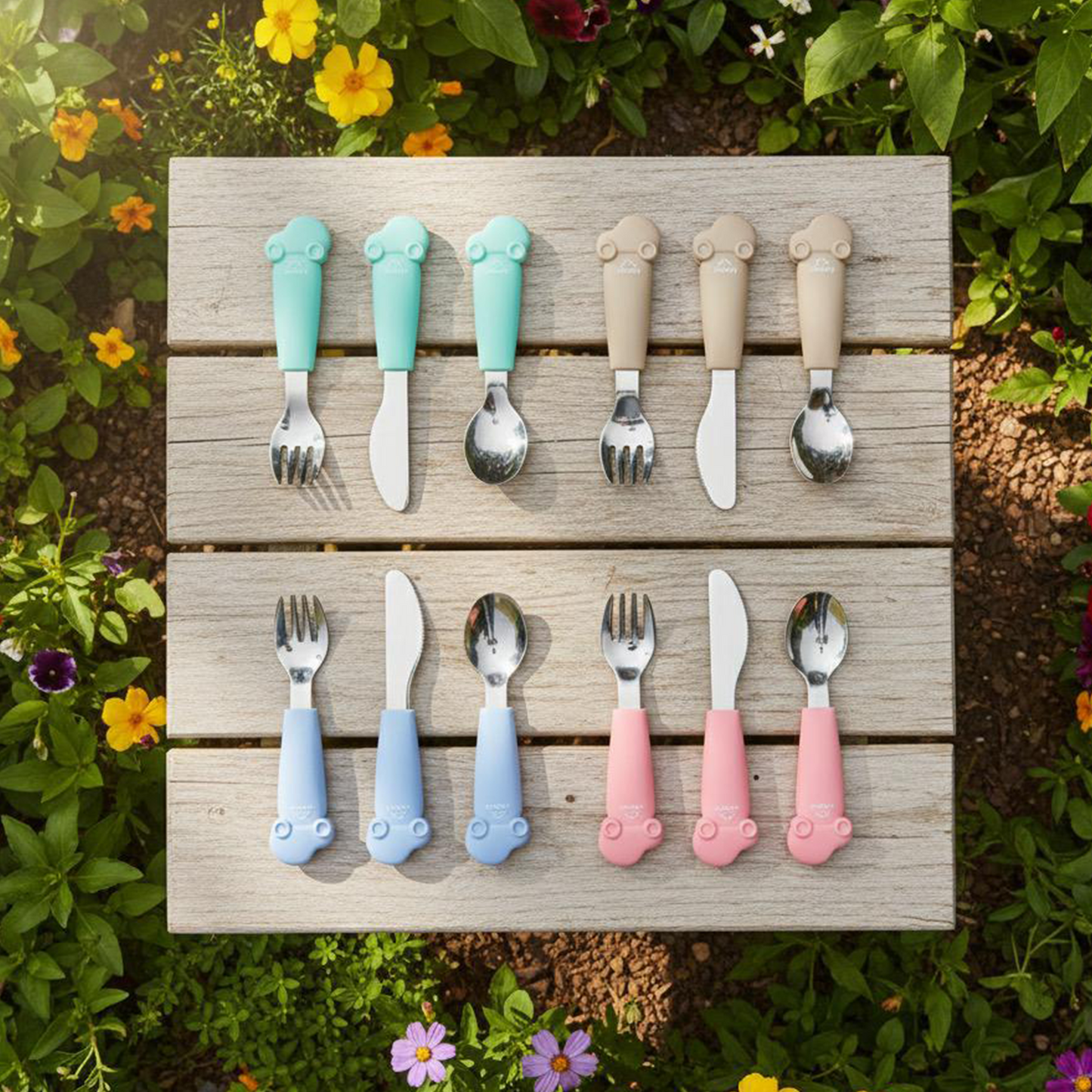 Kids Stainless Steel Silverware Set- Brown Dark Toffee