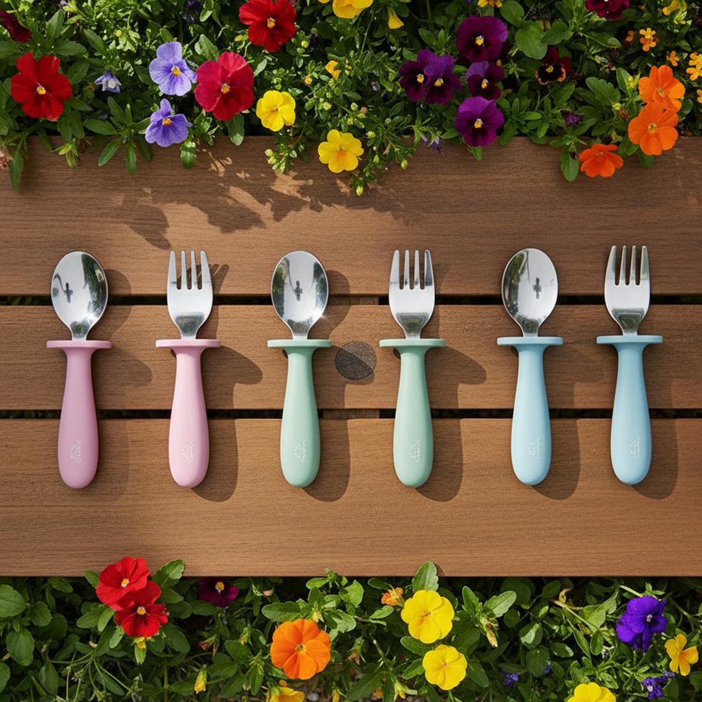 Toddler Stainless Steel Spoon & Fork Set- Blue Light