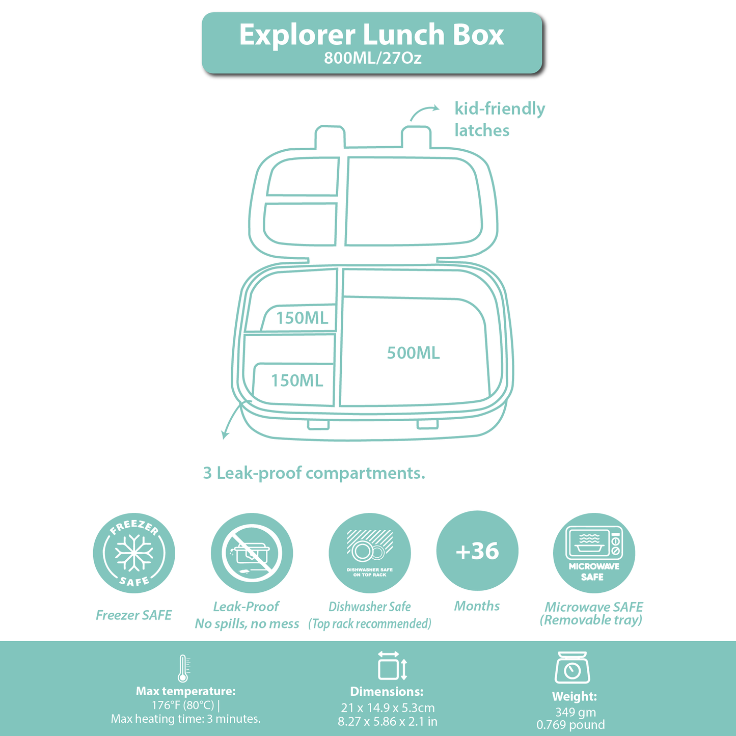 Explorer Lunch Box Purple Light Powder 800ML \27 OZ - Clevapirouette Friend
