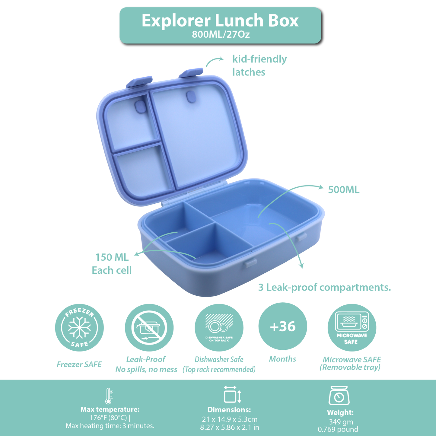 Explorer Lunch Box Blue Ice 800ML \27 OZ