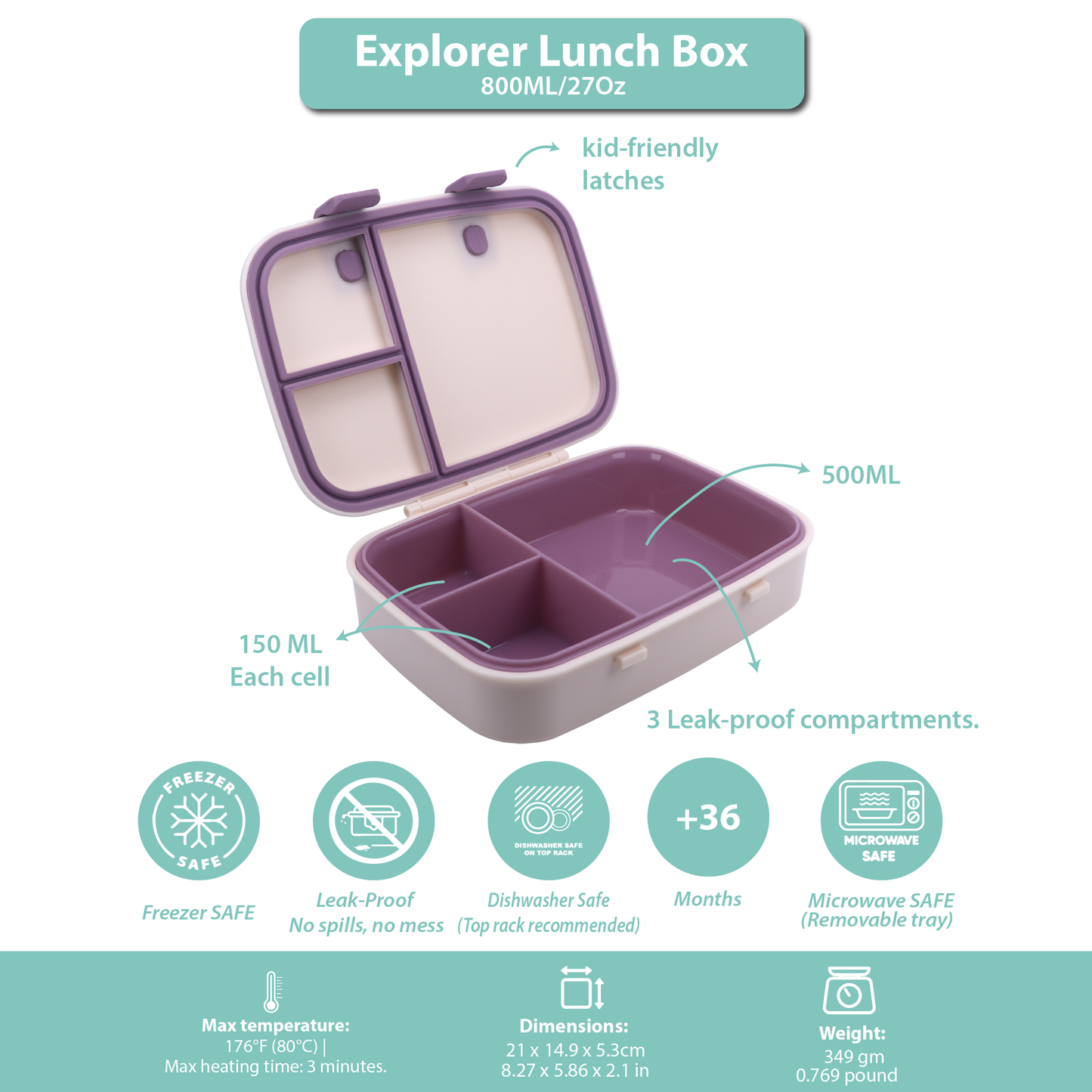 Explorer Lunch Box Purple Light Powder 800ML \27 OZ - Clevapirouette Friend