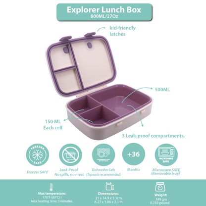Explorer Lunch Box Purple Light Powder 800ML \27 OZ - Clevapirouette Friend
