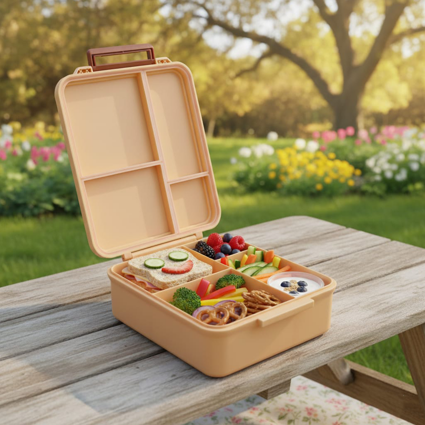 Mega Lunch Box Orange Light Peach 1600ML\54 OZ- ClevaOwlee Friend