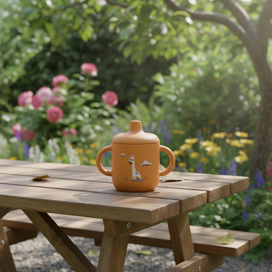 Silicone Baby Sippy Cup Orange Apricot -  180ML\6 OZ  - ClevaRaff Friend