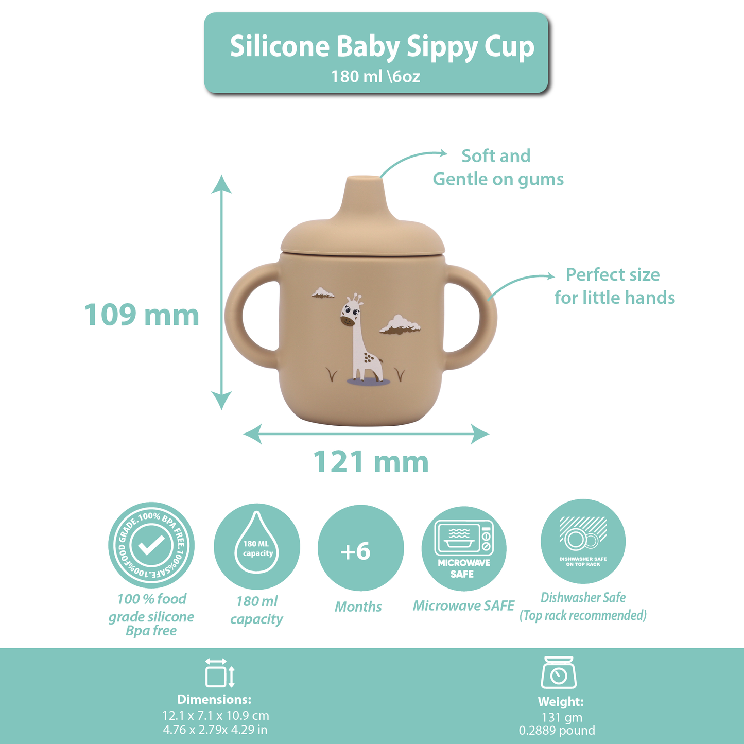 Silicone Baby Sippy Cup Brown Toffe  -  180ML\6 OZ  - ClevaRaff Friend