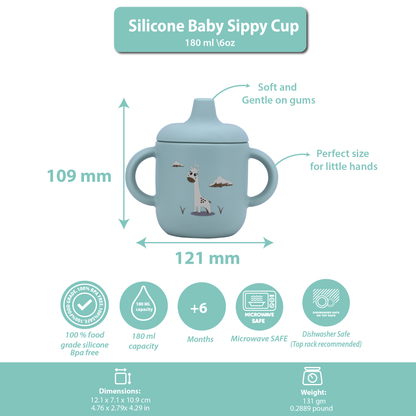 Silicone Baby Sippy Cup Blue Light -  180ML\6 OZ  - ClevaRaff Friend