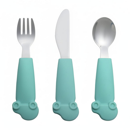 Kids Stainless Steel Silverware Set- Green White