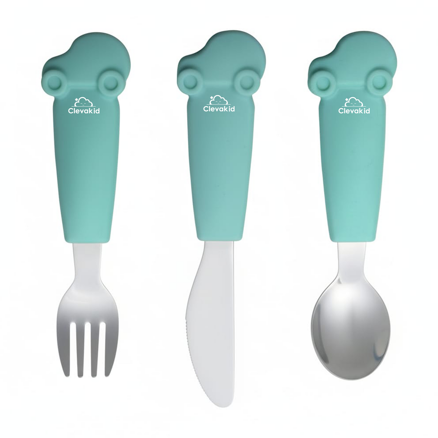 Kids Stainless Steel Silverware Set- Green White