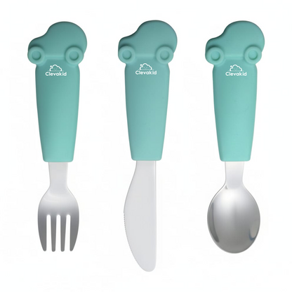 Kids Stainless Steel Silverware Set- Green White