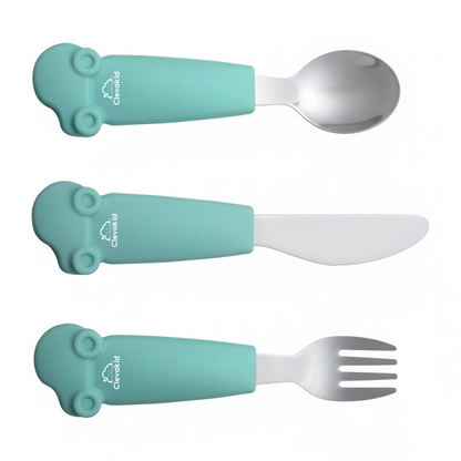 Kids Stainless Steel Silverware Set- Green White