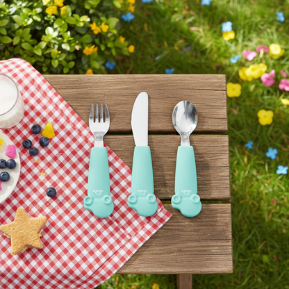 Kids Stainless Steel Silverware Set- Green White