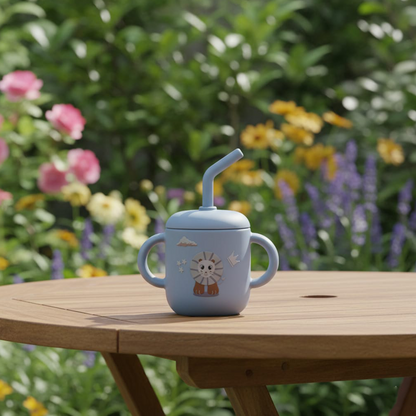 Silicone Training Cup with Straw Baby Blue -  180ML\6 OZ  - ClevaKingee Friend