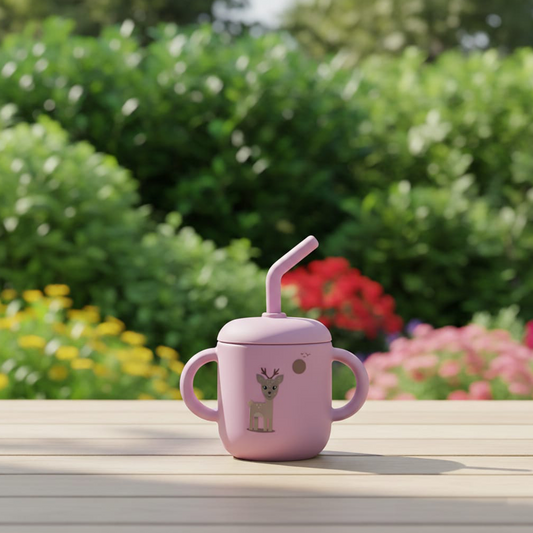 Silicone Training Cup with Straw Red Rose -  180ML\6 OZ  - ClevaZaal Friend