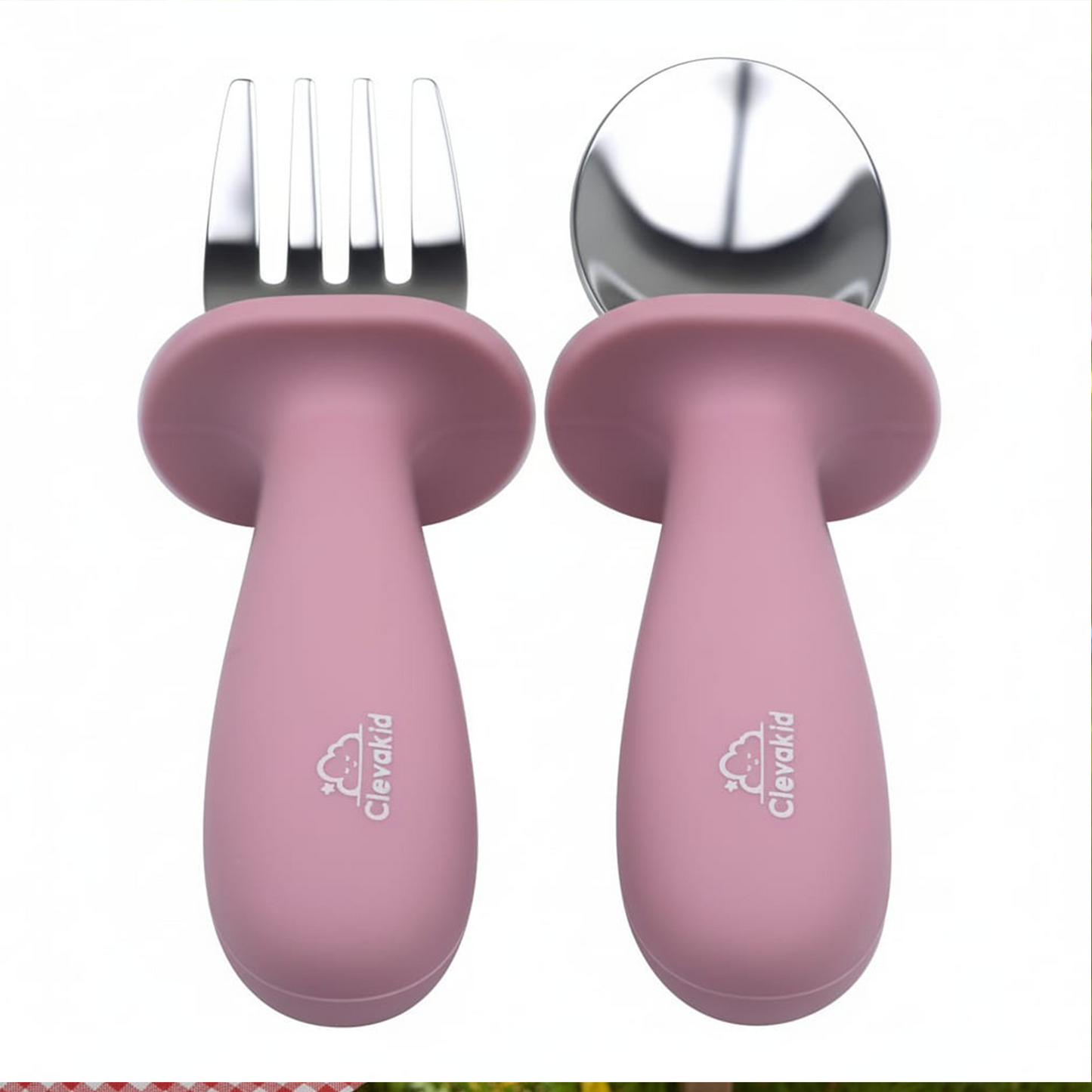 Toddler Stainless Steel Spoon & Fork Set- pink Dark