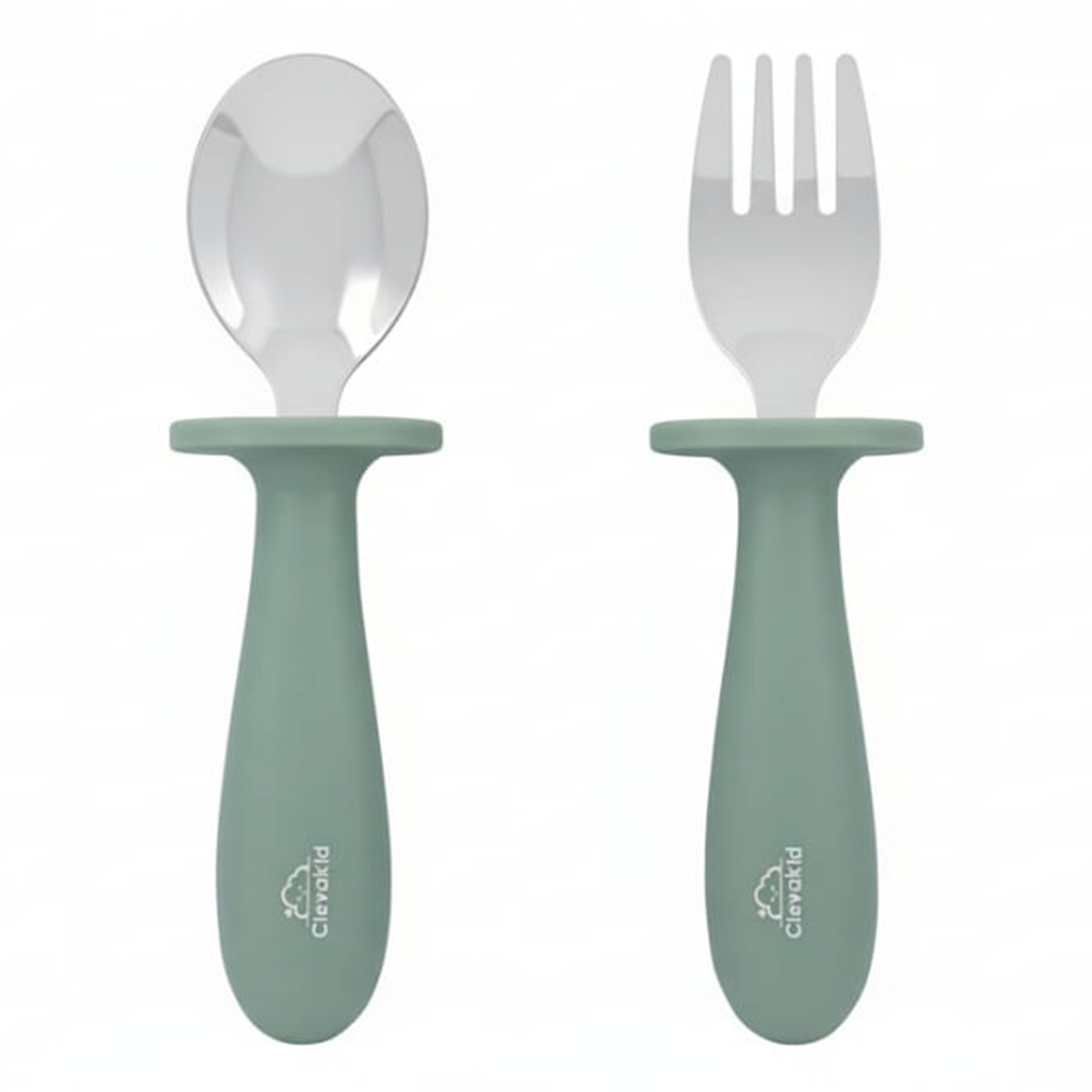 Toddler Stainless Steel Spoon & Fork Set- Green olive