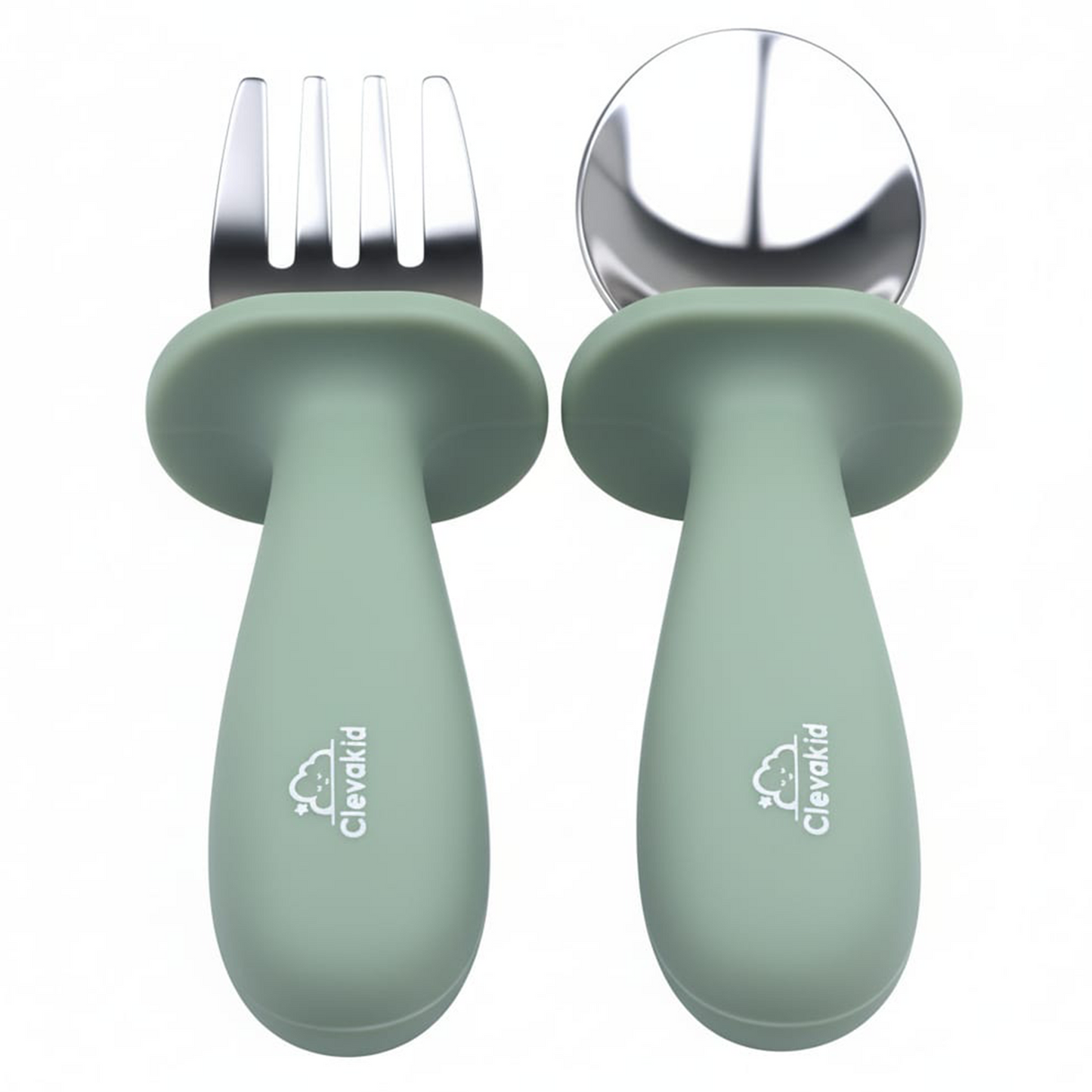 Toddler Stainless Steel Spoon & Fork Set- Green olive
