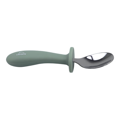 Toddler Stainless Steel Spoon & Fork Set- Green olive
