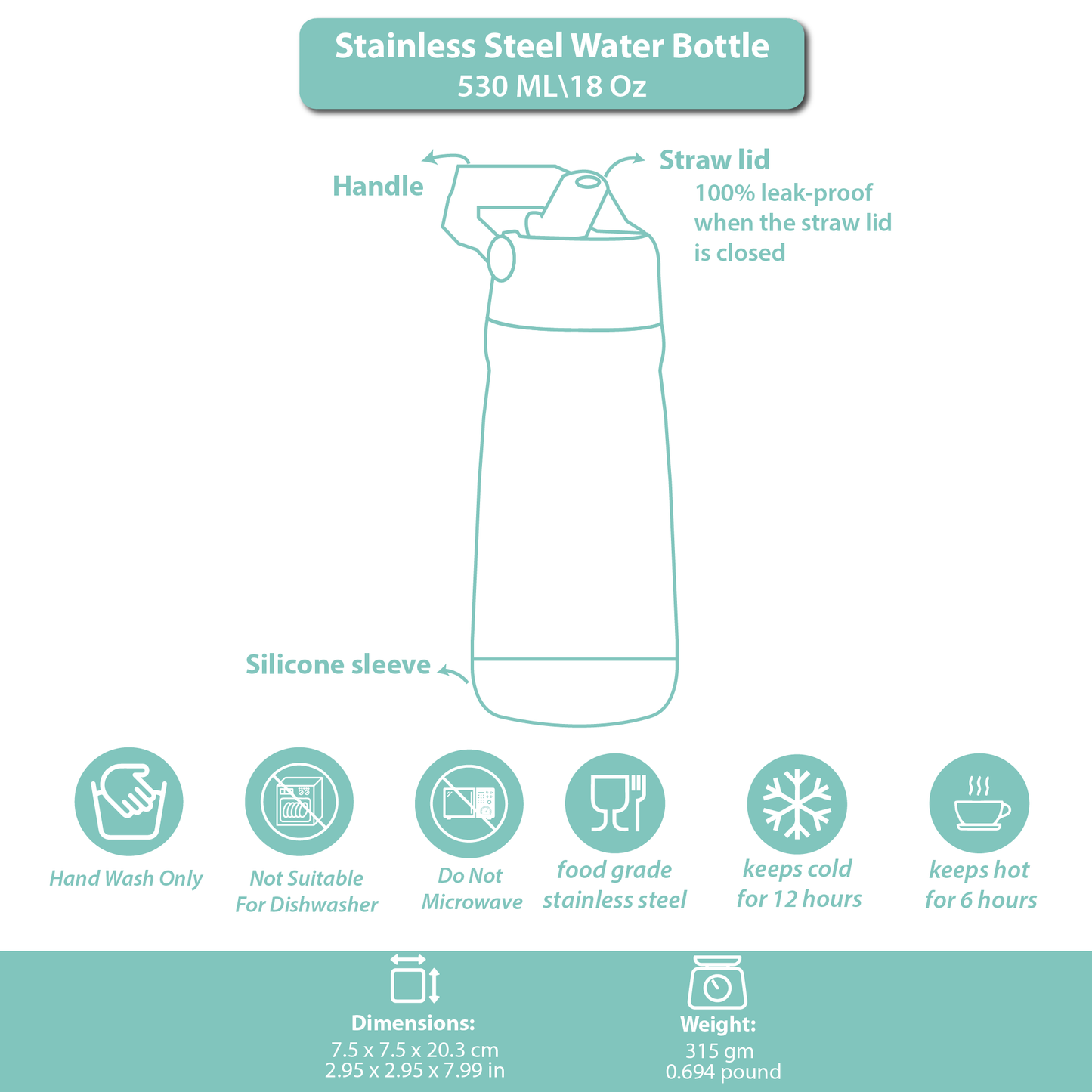 Stainless Steel Water Bottle Purple Light- 530ML\18 OZ