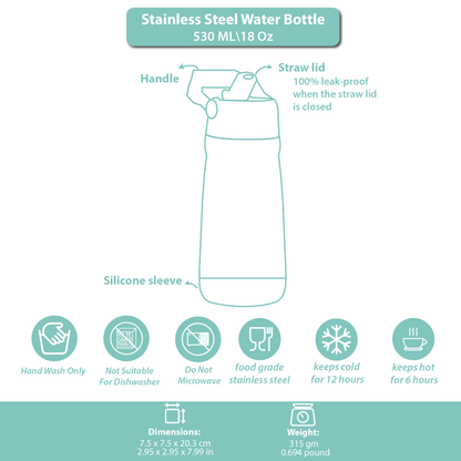 Stainless Steel Water Bottle Green Leaves- 530ML\18 OZ