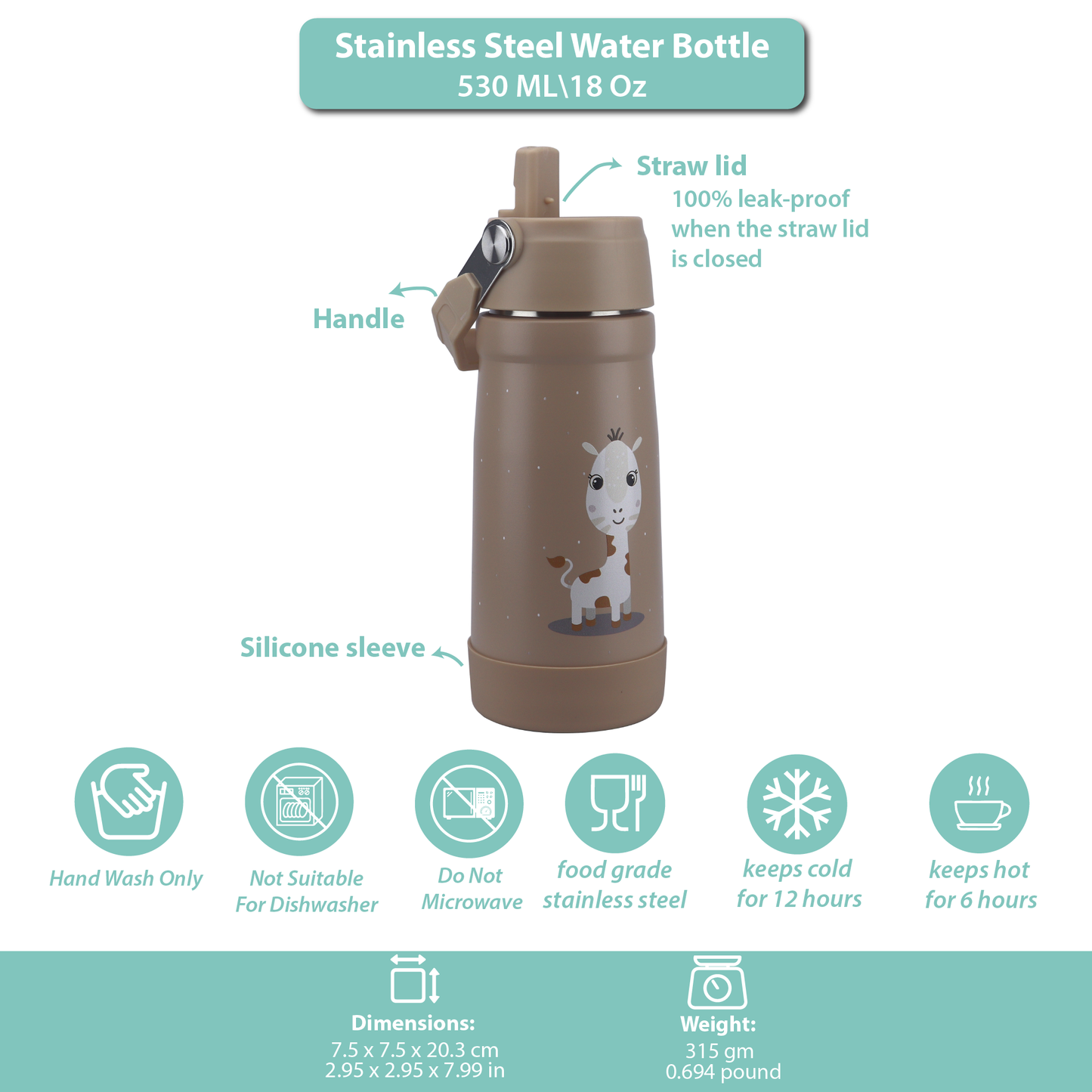 Stainless Steel Water Bottle Brown Latte- 530ML\18 OZ - ClevaNeckee Friend