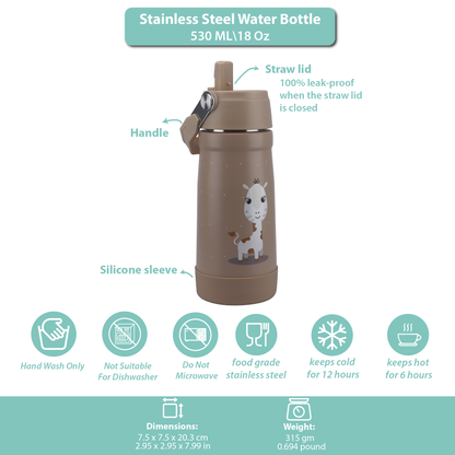 Stainless Steel Water Bottle Brown Latte- 530ML\18 OZ - ClevaNeckee Friend