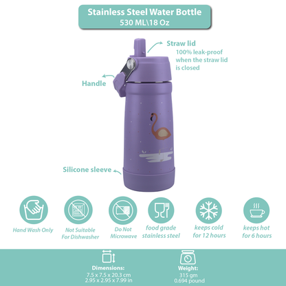 Stainless Steel Water Bottle Purple Light- 530ML\18 OZ - ClevaMingoo Friend