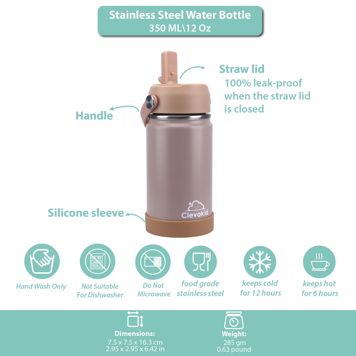 Stainless Steel Water Bottle Dark Brown Toffee- 350ML\12 OZ