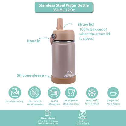 Stainless Steel Water Bottle Dark Brown Toffee- 350ML\12 OZ