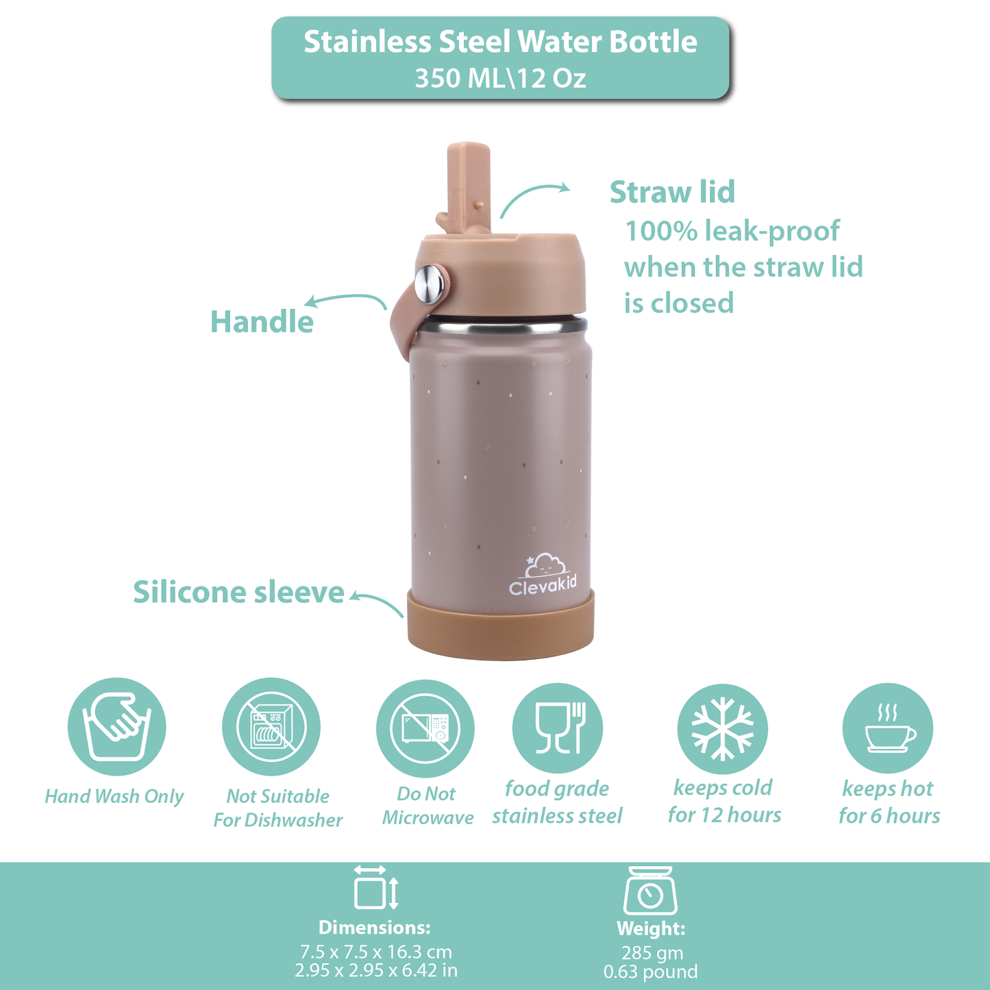 Stainless Steel Water Bottle Dark Brown Toffee- 350ML\12 OZ - ClevaWhity Friend