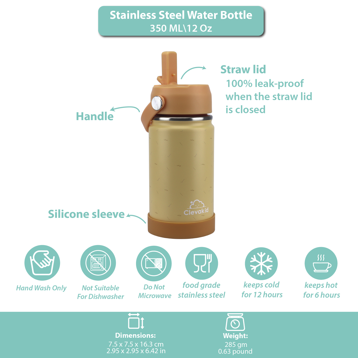 Stainless Steel Water Bottle Orange Light- 350ML\12 OZ - ClevaMeow Friend