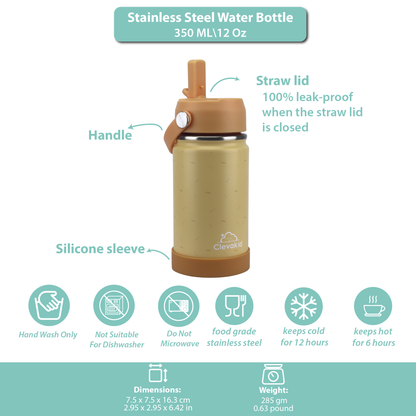 Stainless Steel Water Bottle Orange Light- 350ML\12 OZ - ClevaMeow Friend