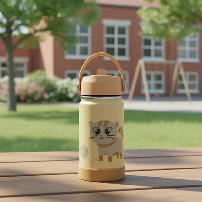 Stainless Steel Water Bottle Orange Light- 350ML\12 OZ - ClevaMeow Friend