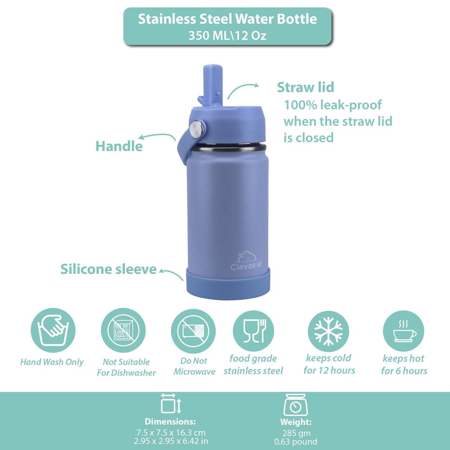 Stainless Steel Water Bottle Blue Ice- 350ML\12 OZ - ClevaTusk Friend