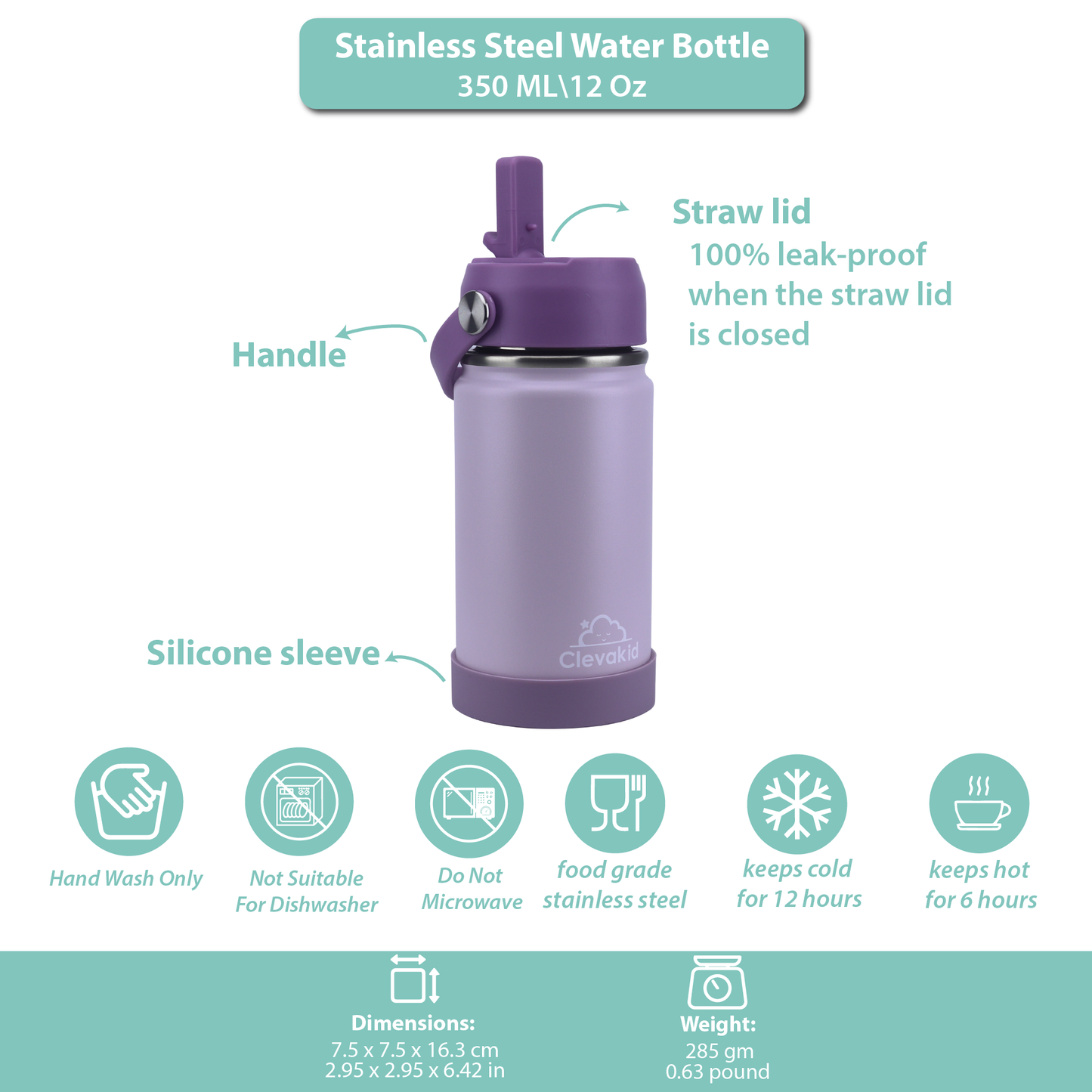 Stainless Steel Water Bottle Purple Light Powder- 350ML\12 OZ