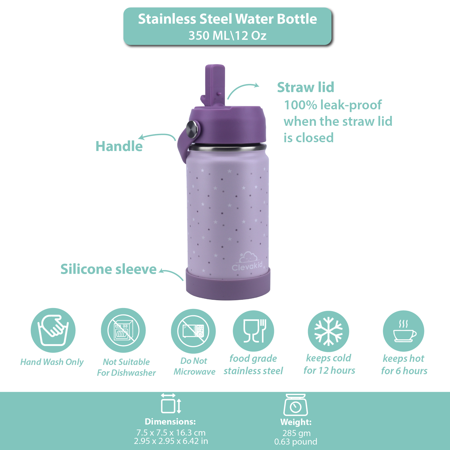 Stainless Steel Water Bottle Purple Light Powder- 350ML\12 OZ - Clevapirouette Friend