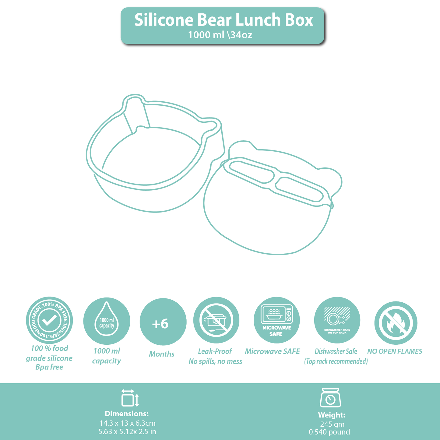 Silicone  Lunch Box Purple Ice 1000ML\34 OZ