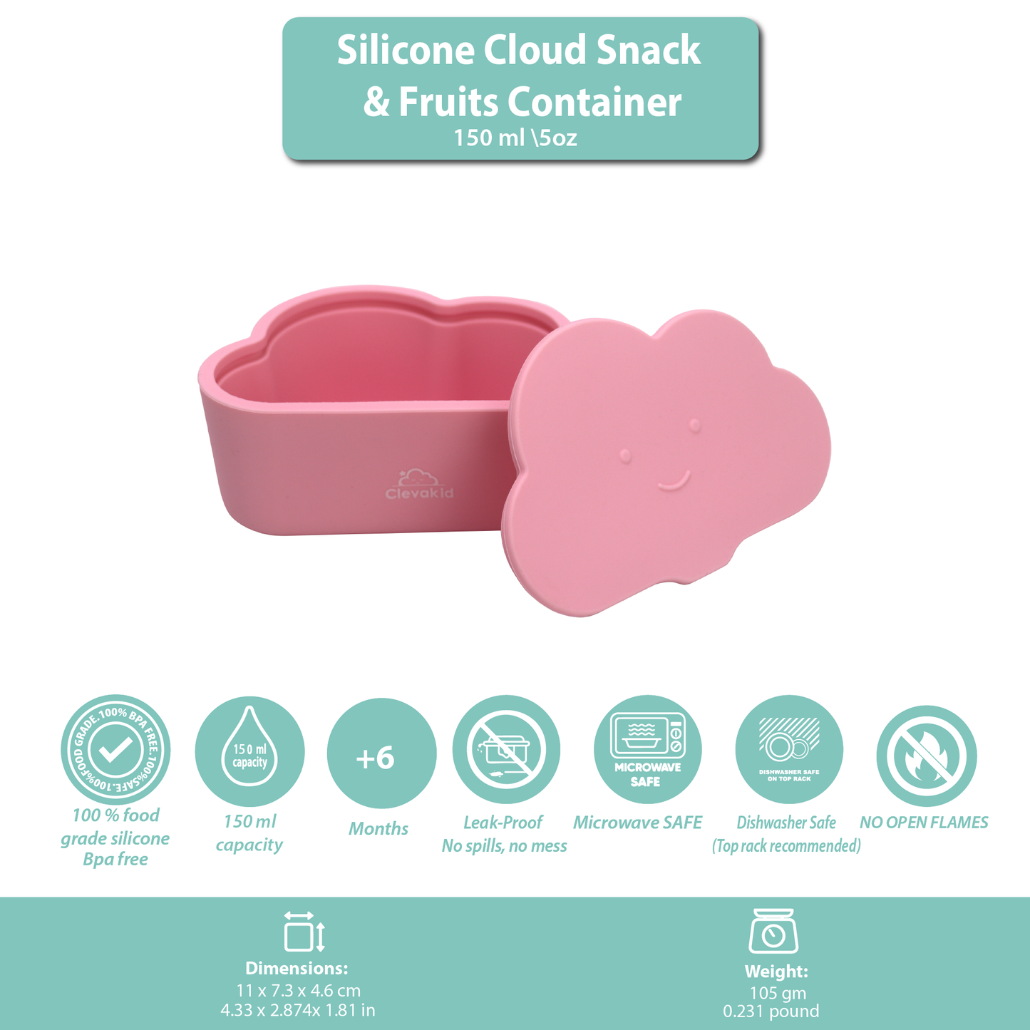 Silicone Snack & Fruits Container Pink candy 150ML\5 OZ