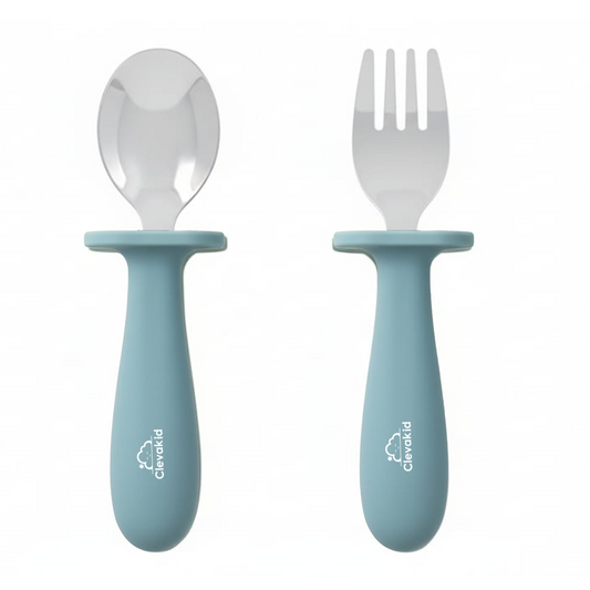 Toddler Stainless Steel Spoon & Fork Set- Blue Light