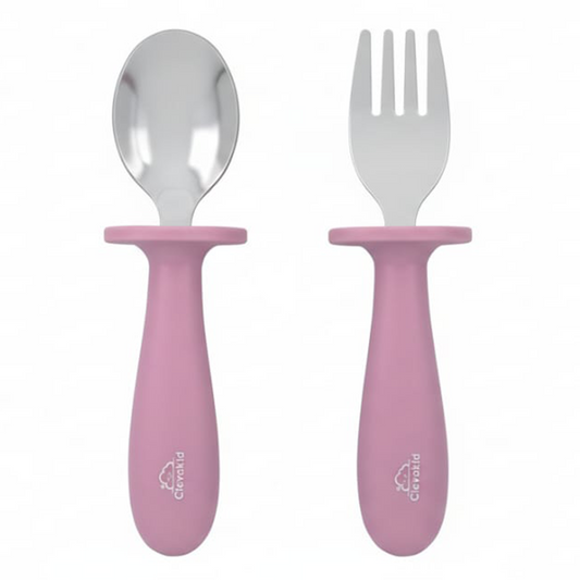 Toddler Stainless Steel Spoon & Fork Set- pink Dark