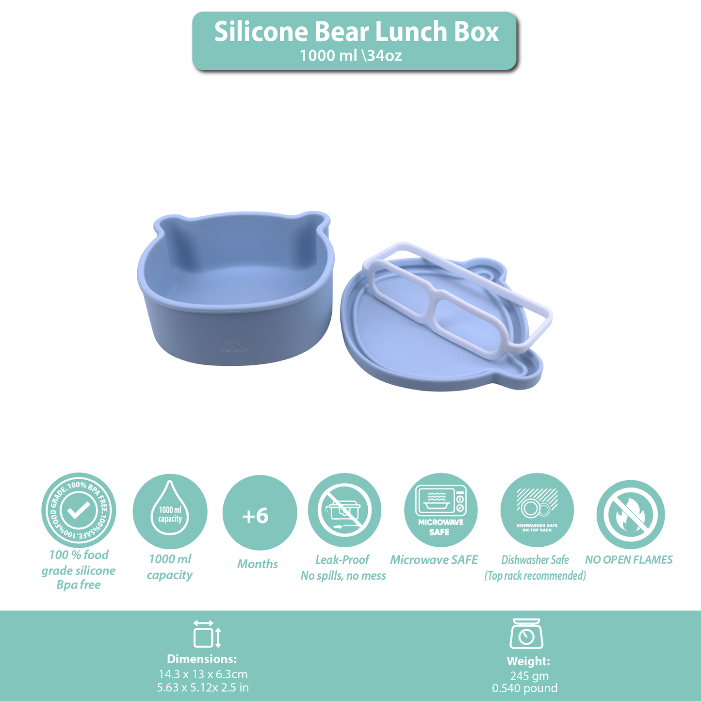 Silicone  Lunch Box Blue Ice 1000ML\34 OZ