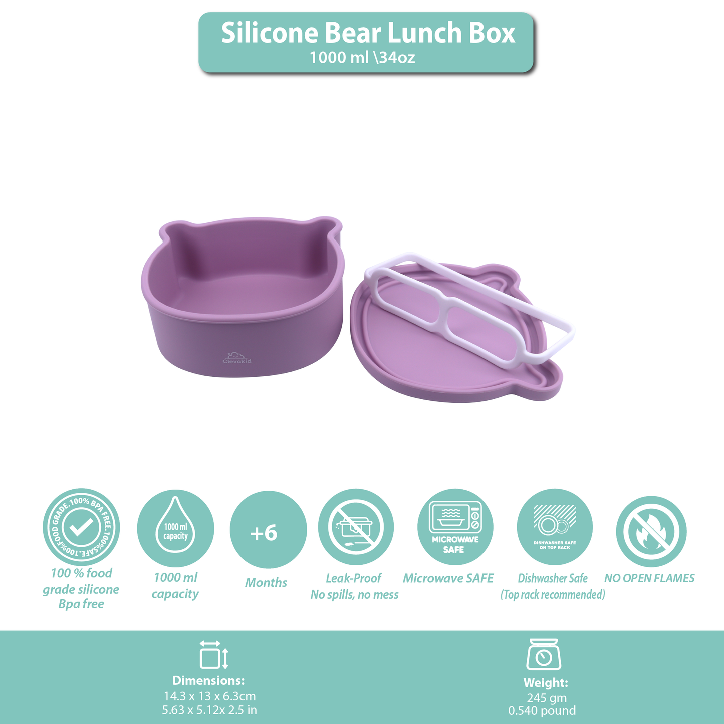 Silicone  Lunch Box Purple Ice 1000ML\34 OZ