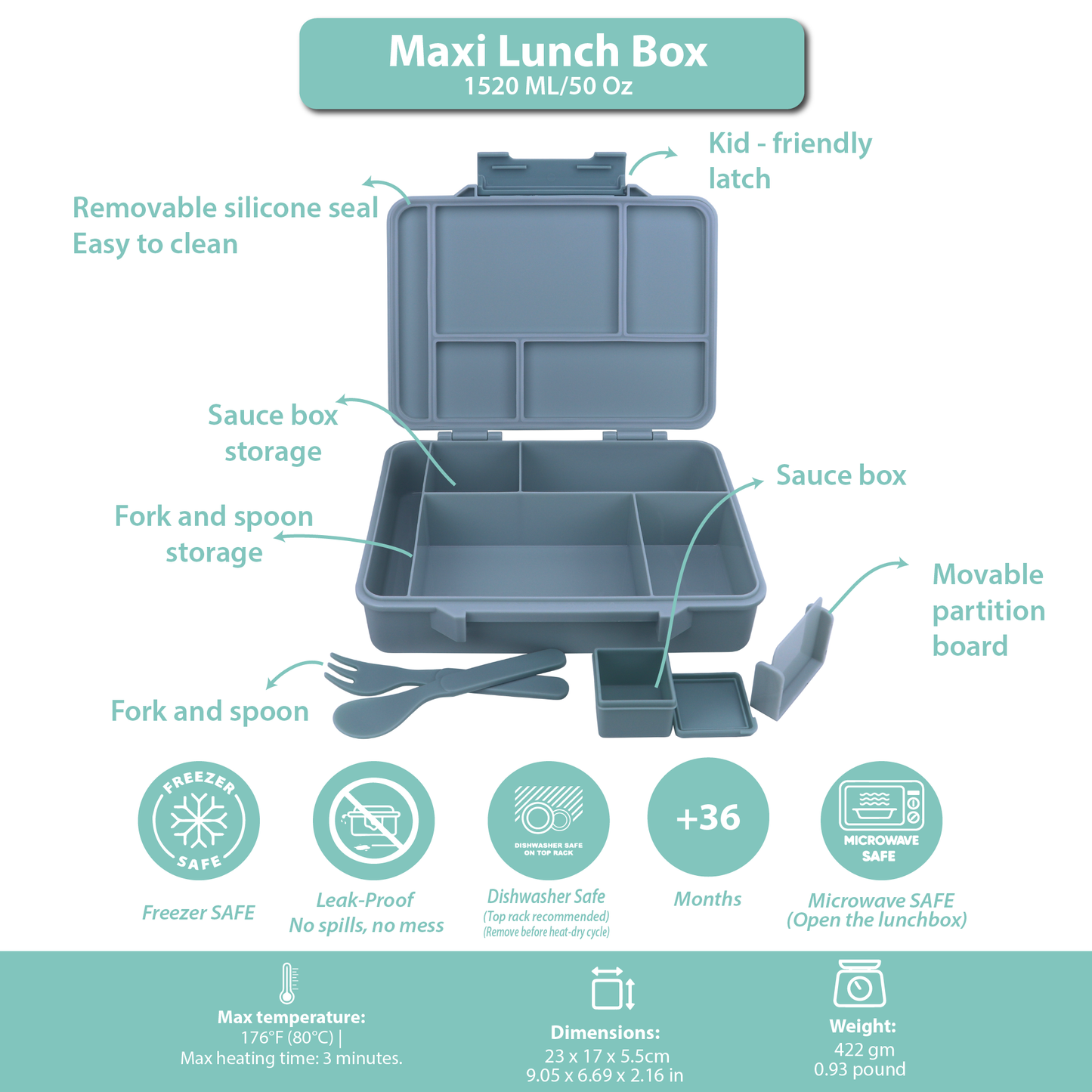 Maxi Lunch Box Baby Blue 1520ML\50 OZ