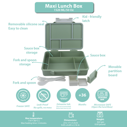 Maxi Lunch Box Green  Olive 1520ML\50 OZ