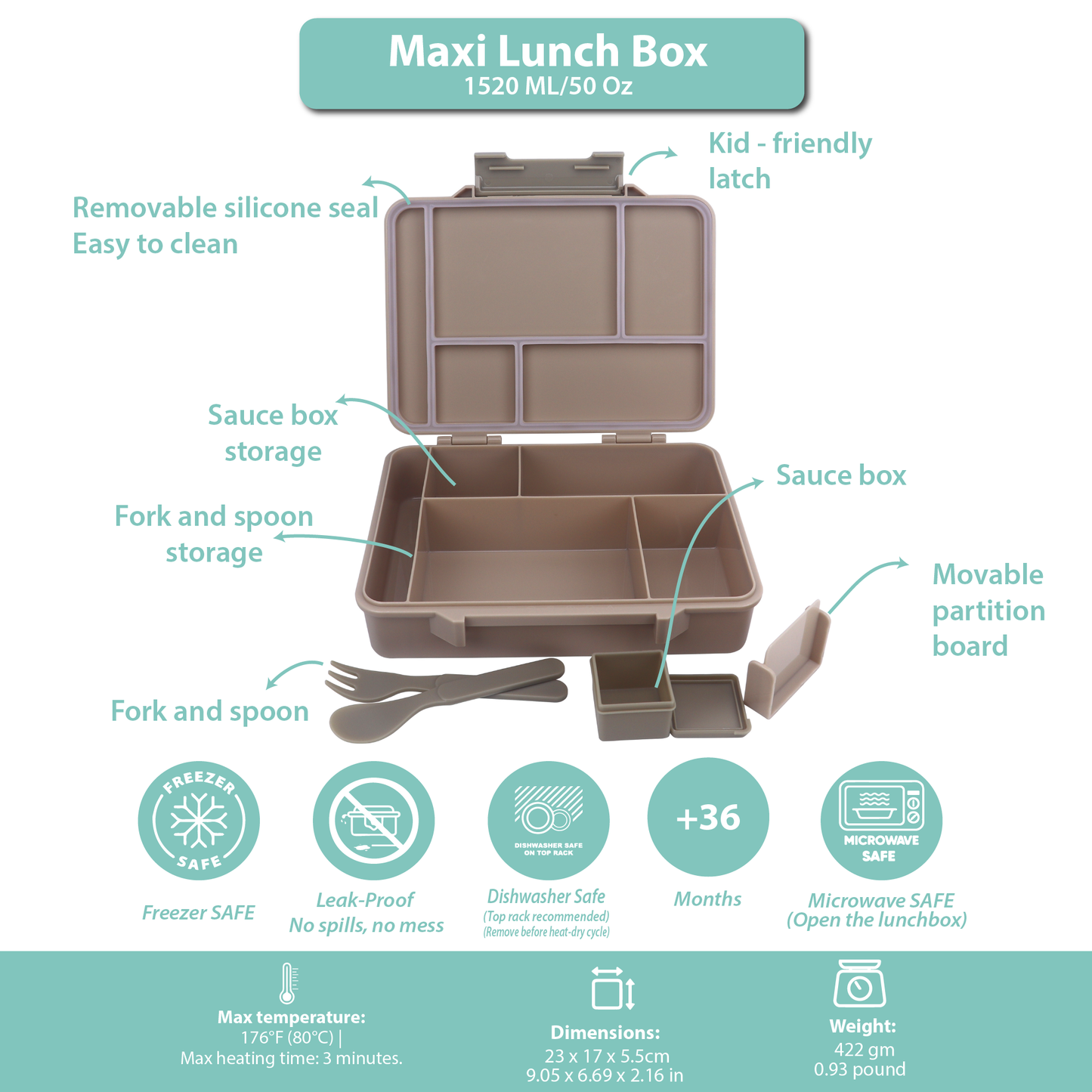 Maxi Lunch Box Brown Dark Toffeh 1520ML\50 OZ