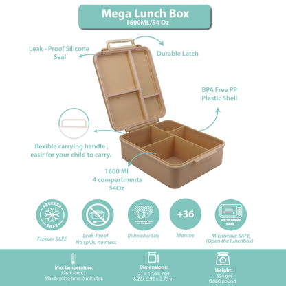 Mega Lunch Box Brown Latte 1600ML\54 OZ- ClevaNeckee Friend