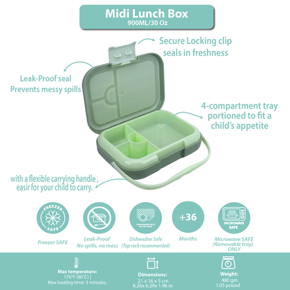 Midi  Lunch Box Green  Olive 900ML \30 OZ - ClevaRcer Friend