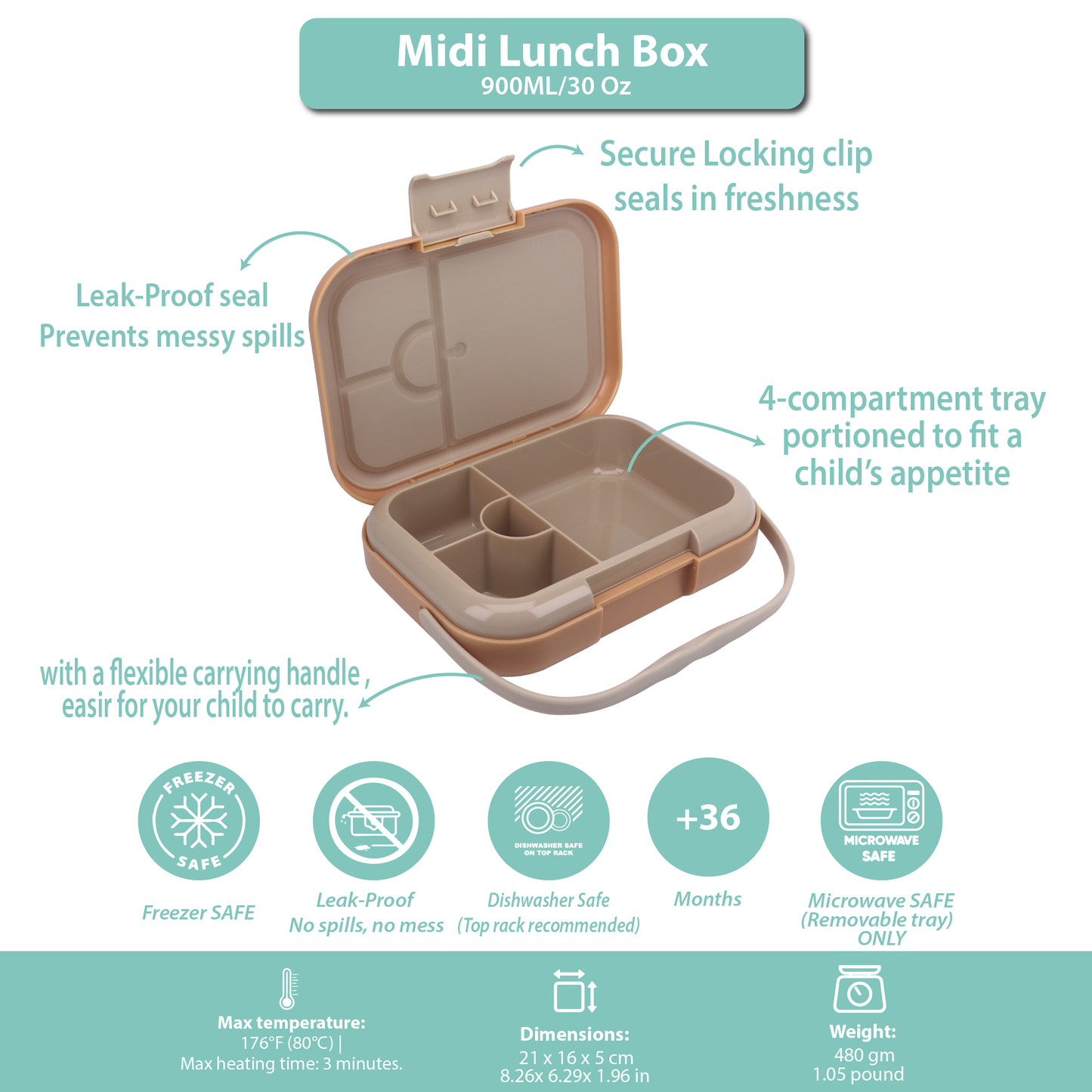 Midi  Lunch Box Pink Dark Powder 900ML \30 OZ