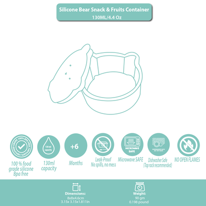 Silicone Snack & Fruits Container Blue Dark Teal 130ML\4.4 OZ