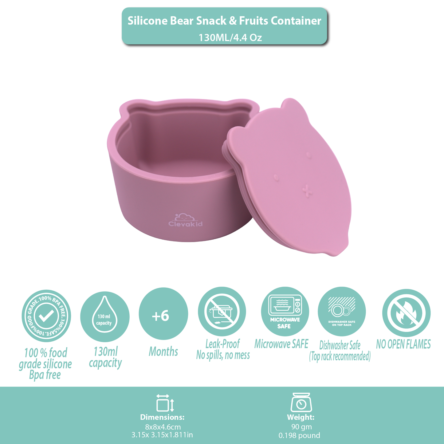 Silicone Snack & Fruits Container Brownish Pink 130ML\4.4 OZ